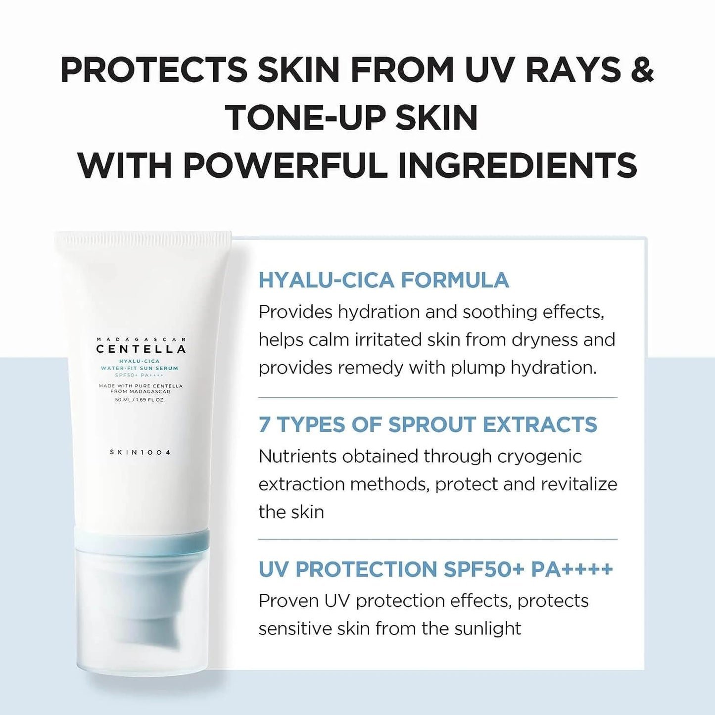 SKIN1004 Madagascar Centella Hyalu-cica Water-Fit Sun Serum - Bloqueador coreano con centella y ácido hialurónico