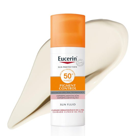 Eucerin Sun Face Pigment Control Fluid FPS 50+ (50 ml), crema facial solar FPS 50+ con filtros UVA/UVB, protección solar antimanchas y antipigmentación, crema de sol para todo tipo de pieles