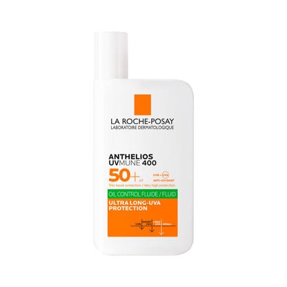 La Roche Posay Fluido Invisible, Protector Solar con SPF50+, Efecto Matificante 24 Horas, Resistente al Agua, Sudor y Arena, Fórmula con Mexoryl 400, Anthelios UV-MUNE 400 Oil Control, 50 ml