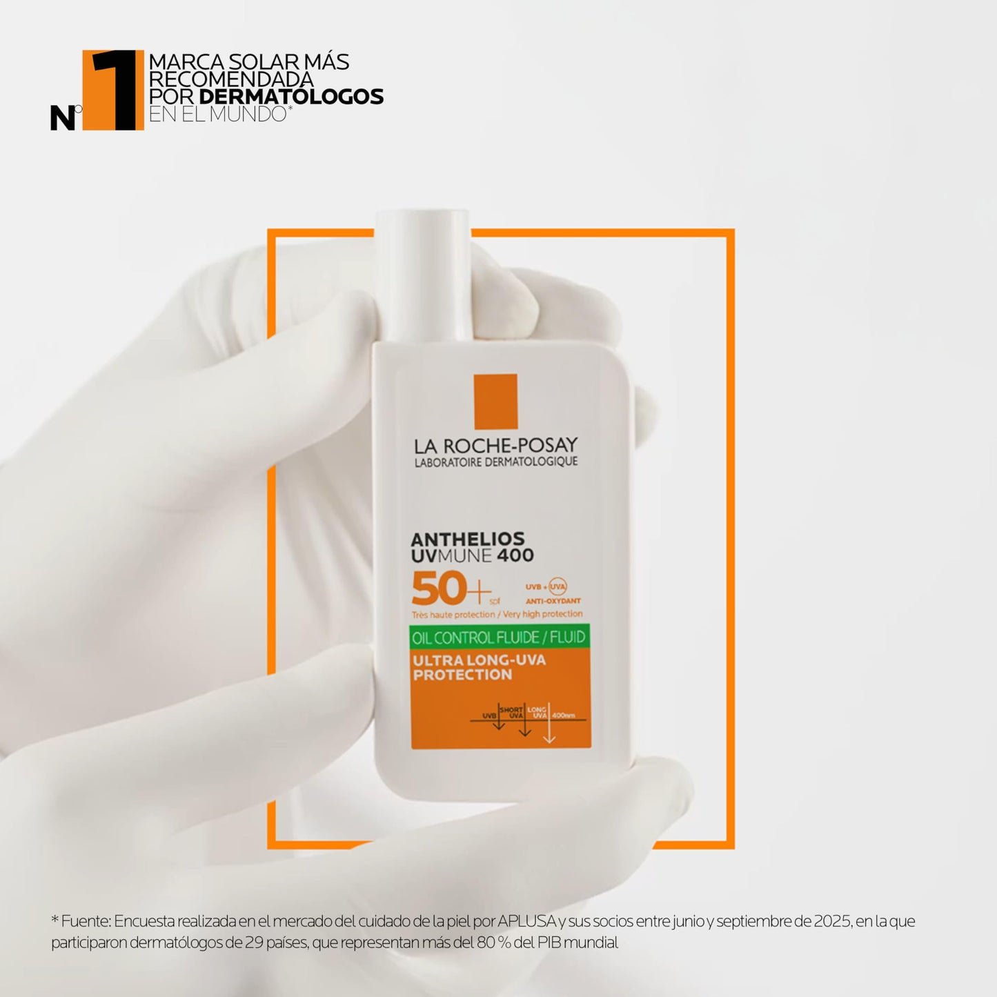 La Roche Posay Fluido Invisible, Protector Solar con SPF50+, Efecto Matificante 24 Horas, Resistente al Agua, Sudor y Arena, Fórmula con Mexoryl 400, Anthelios UV-MUNE 400 Oil Control, 50 ml