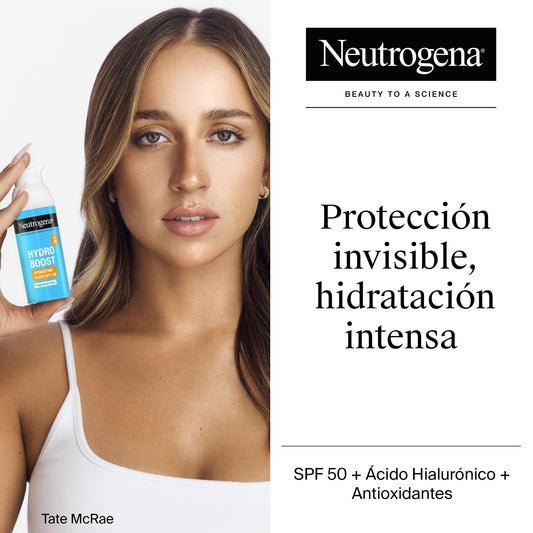 Neutrogena Hydro Boost Fluido Hidratante SPF 50 (1 x 50 ml), crema solar 50 de uso diario con ácido hialurónico y 2% niacinamida, protector solar hidratante de amplio espectro