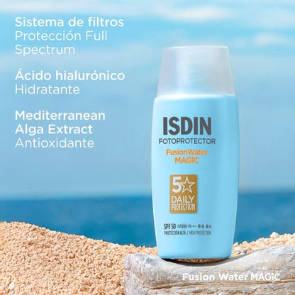 ISDIN Fotoprotector Fusion Water MAGIC SPF 50, Protector Solar Facial De Uso Diario Ultraligero Y Absorción Inmediata, Crema Solar Que Protege Frente Al Daño Solar Con Tecnología Full Spectrum -50 ml
