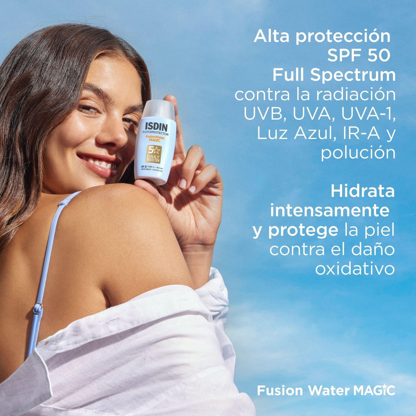 ISDIN Fotoprotector Fusion Water MAGIC SPF 50, Protector Solar Facial De Uso Diario Ultraligero Y Absorción Inmediata, Crema Solar Que Protege Frente Al Daño Solar Con Tecnología Full Spectrum -50 ml